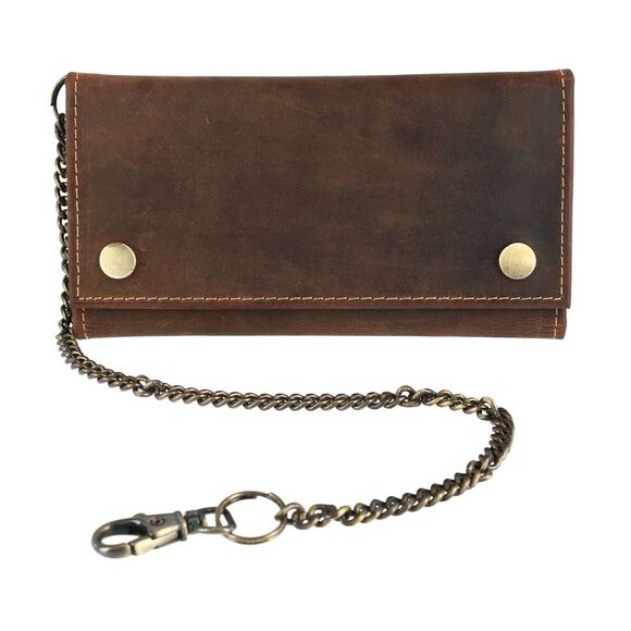 CTM Men's Hunter Leather Long Trifold Chain Wallet - Picture 1 of 4